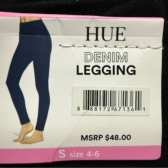 HUE Black Denim Leggings Wide Waistband — Size 4-6 - Picture 4 of 9
